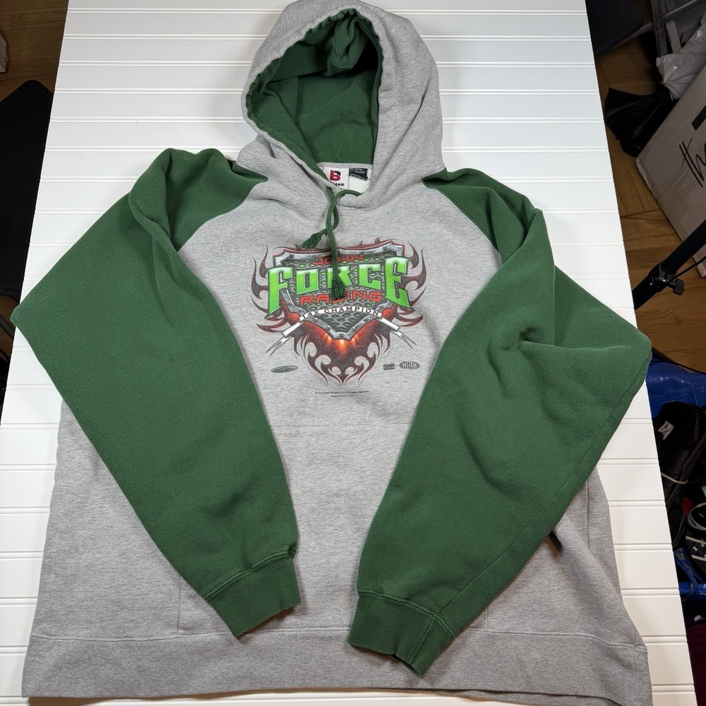 Beimar NHRA John Force‎ 14x Champion Hoodie Men's 3XL XXXL Grey Green GUC